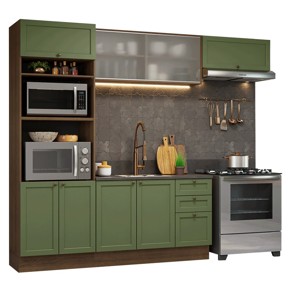 Armário de Cozinha Completa 270 cm Rustic/Verde Vik Madesa 03 - Image 2