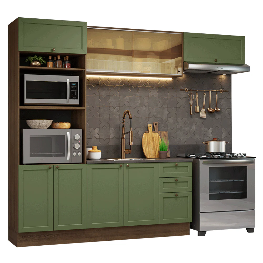 Armário de Cozinha Completa 270 cm Rustic/Verde Vik Madesa 04 - Image 2
