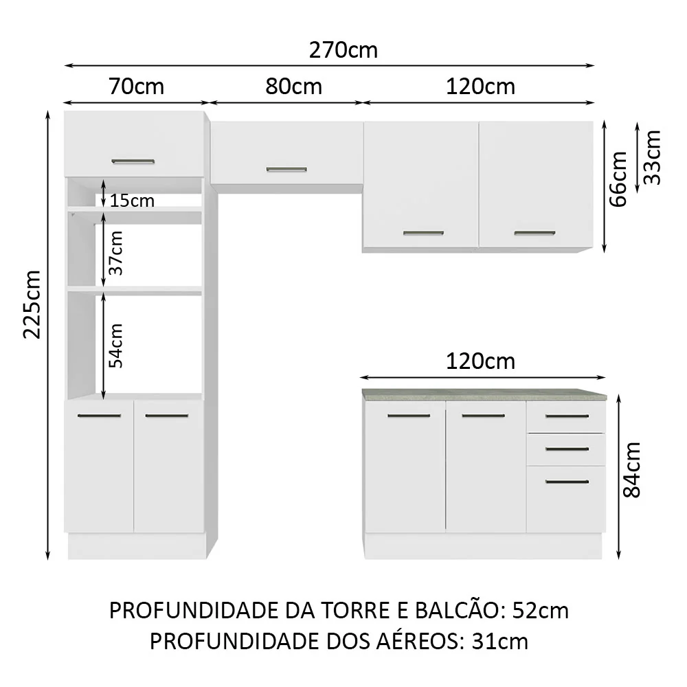 Armário de  Cozinha Completa 270cm Branco Agata Madesa 07 - Image 3