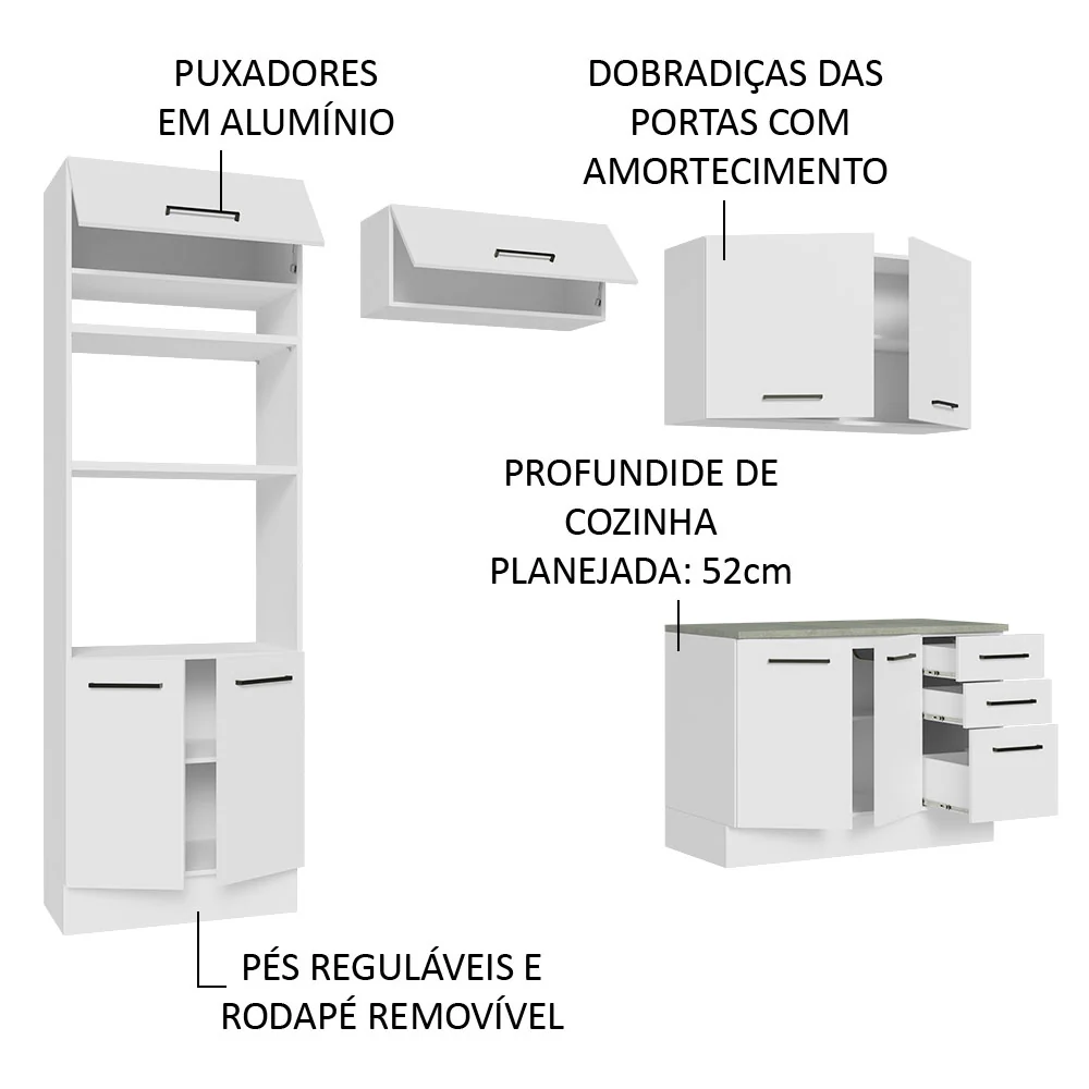Armário de  Cozinha Completa 270cm Branco Agata Madesa 07 - Image 4