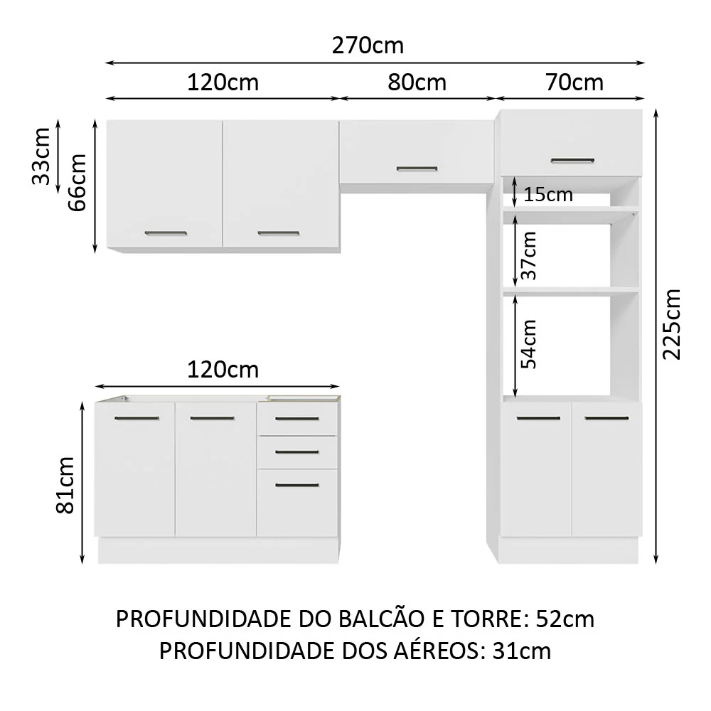 Armário de  Cozinha Completa 270cm Branco Agata Madesa 08 - Image 3
