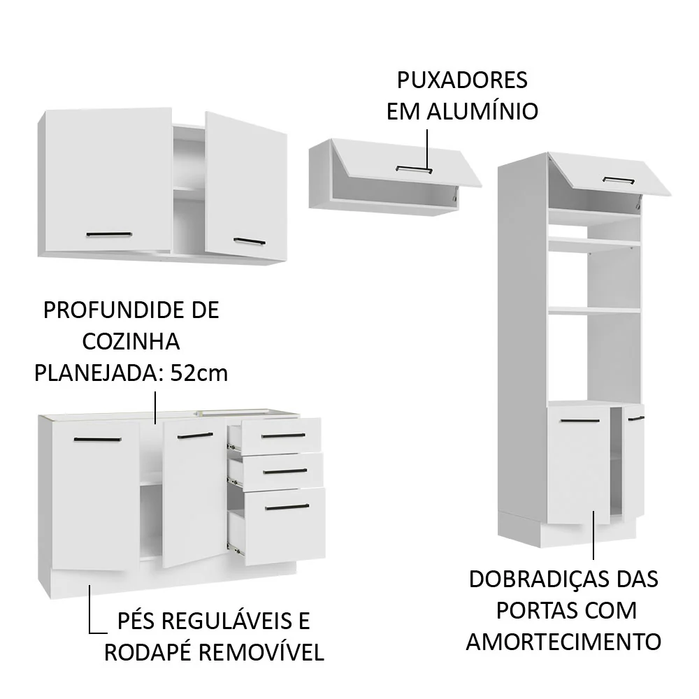 Armário de  Cozinha Completa 270cm Branco Agata Madesa 08 - Image 4