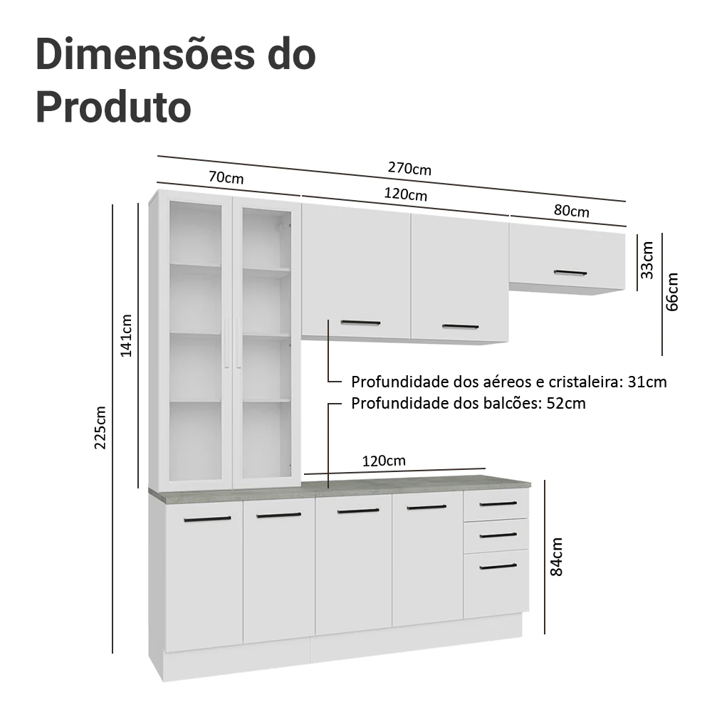 Armário de Cozinha Completa 270cm Branco Agata Madesa 11 - Image 3