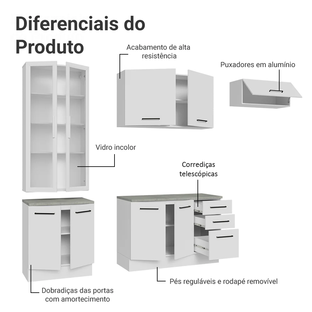 Armário de Cozinha Completa 270cm Branco Agata Madesa 11 - Image 4