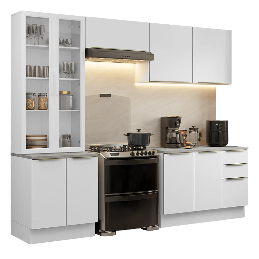 Armário de Cozinha Completa 270 x 60 cm Branco/Branco Veludo Lux Madesa 04 - Image 2