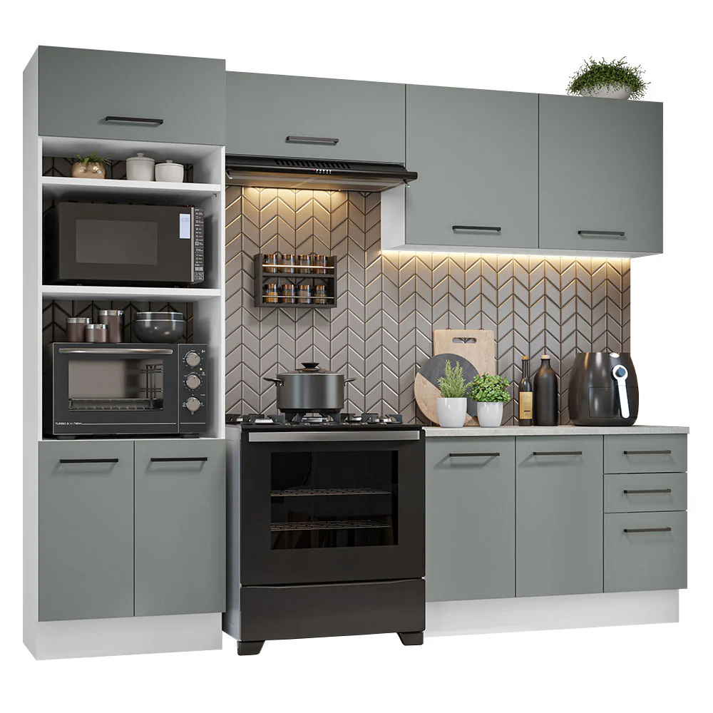 Armário de  Cozinha Completa 270cm Branco/Cinza Agata Madesa 07 - Image 2