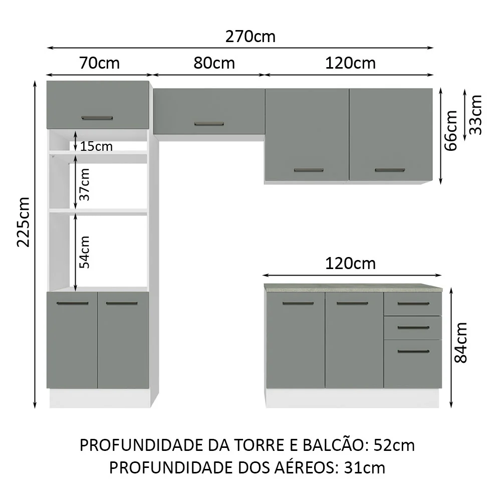Armário de  Cozinha Completa 270cm Branco/Cinza Agata Madesa 07 - Image 3