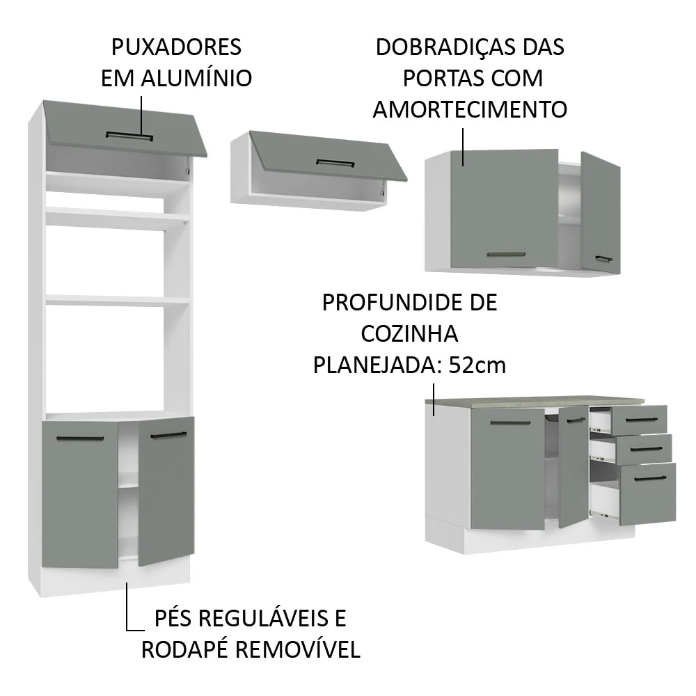 Armário de  Cozinha Completa 270cm Branco/Cinza Agata Madesa 07 - Image 4