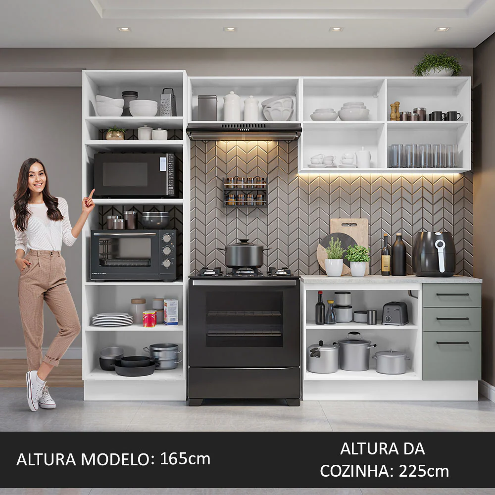 Armário de  Cozinha Completa 270cm Branco/Cinza Agata Madesa 07 - Image 5