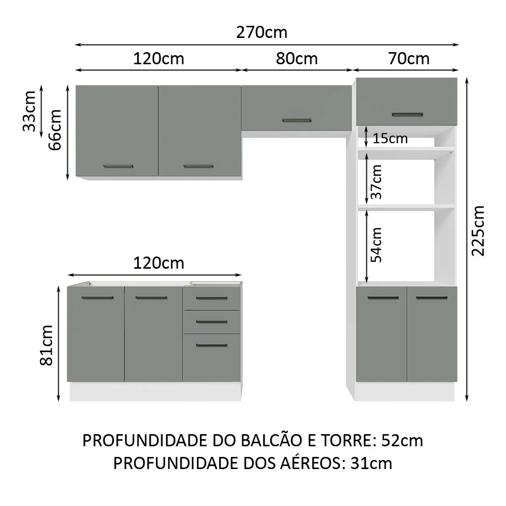 Armário de  Cozinha Completa 270cm Branco/Cinza Agata Madesa 08 - Image 3
