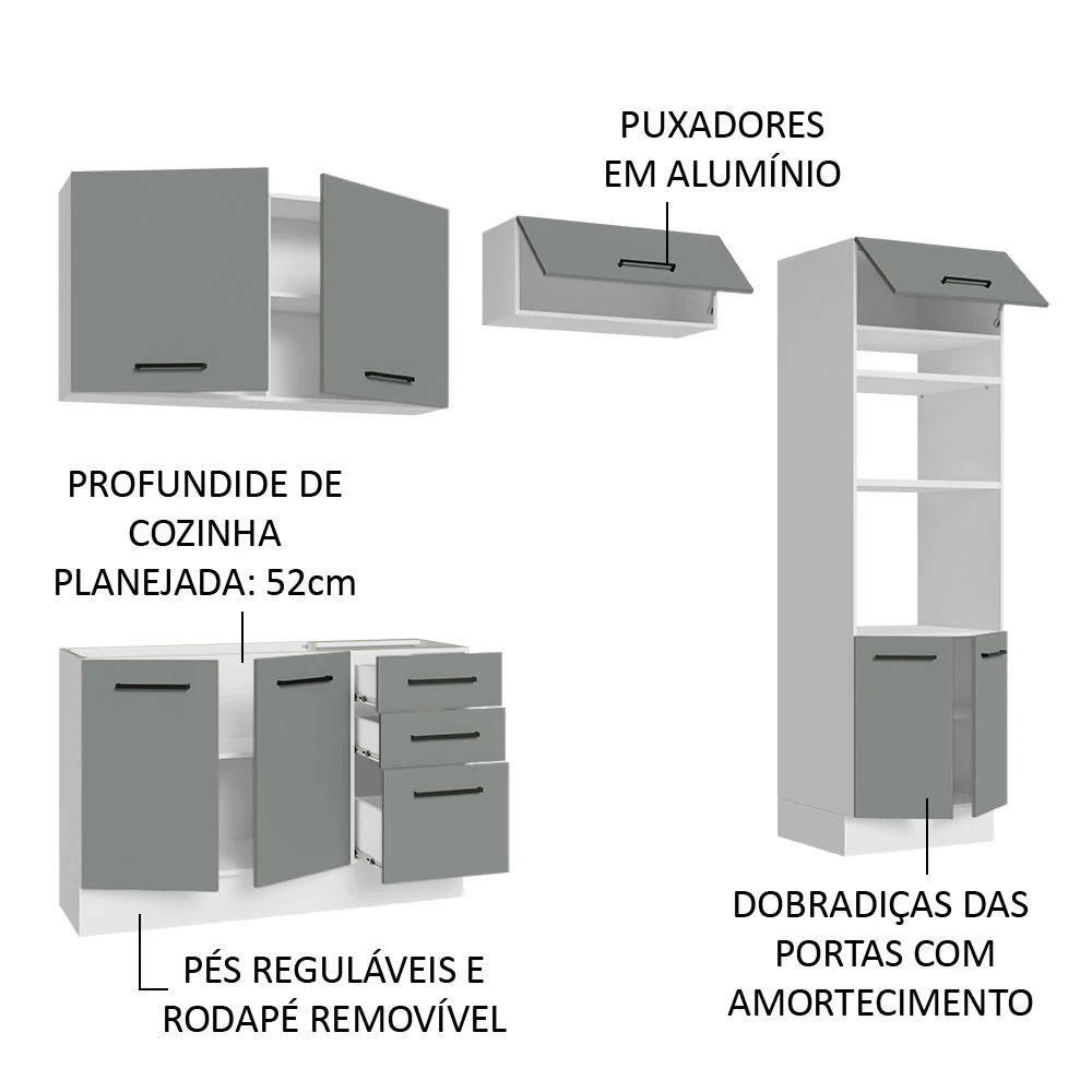 Armário de  Cozinha Completa 270cm Branco/Cinza Agata Madesa 08 - Image 4