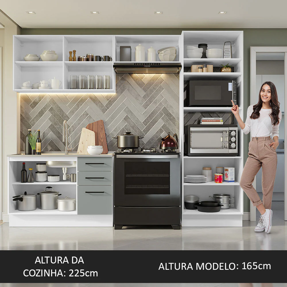 Armário de  Cozinha Completa 270cm Branco/Cinza Agata Madesa 08 - Image 5