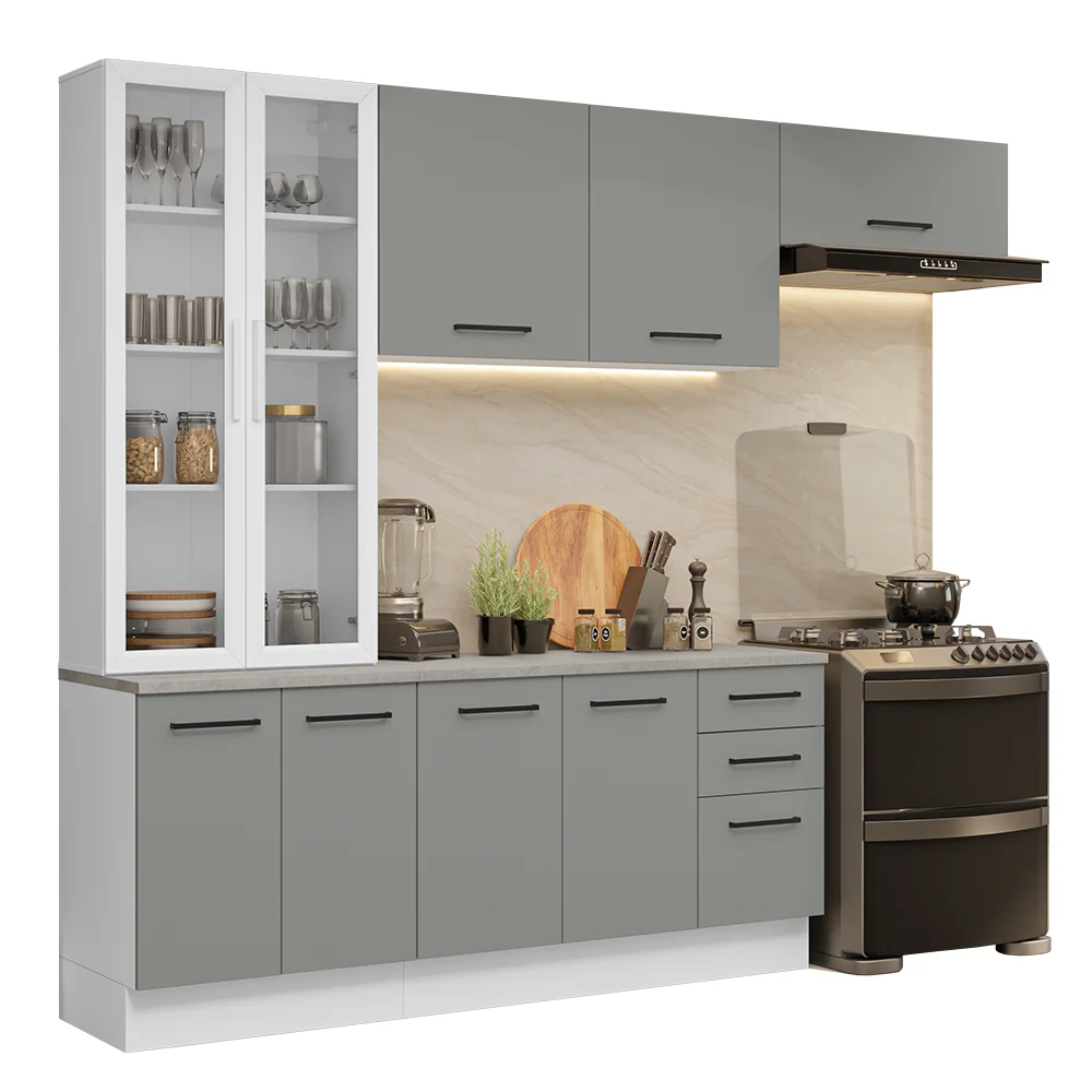Armário de Cozinha Completa 270cm Branco/Cinza Agata Madesa 11 - Image 2