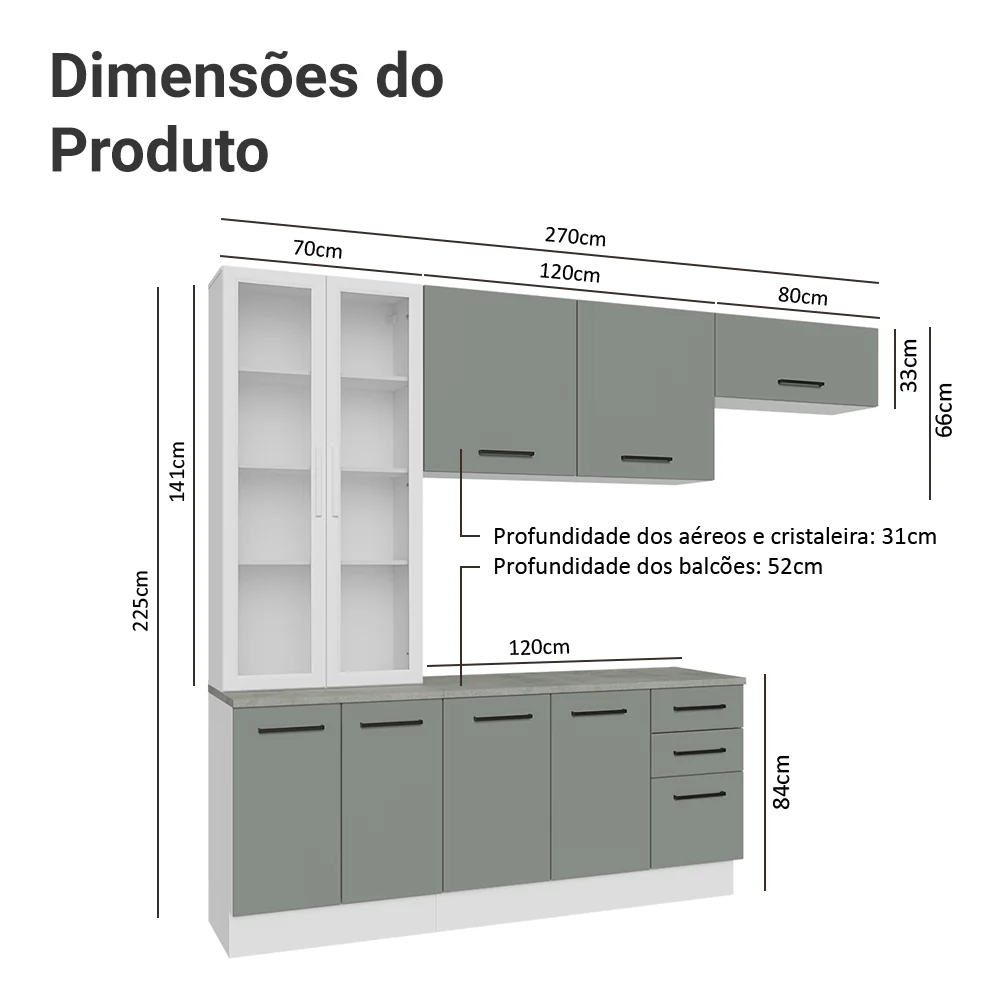 Armário de Cozinha Completa 270cm Branco/Cinza Agata Madesa 11 - Image 3