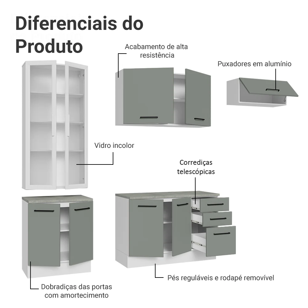 Armário de Cozinha Completa 270cm Branco/Cinza Agata Madesa 11 - Image 4