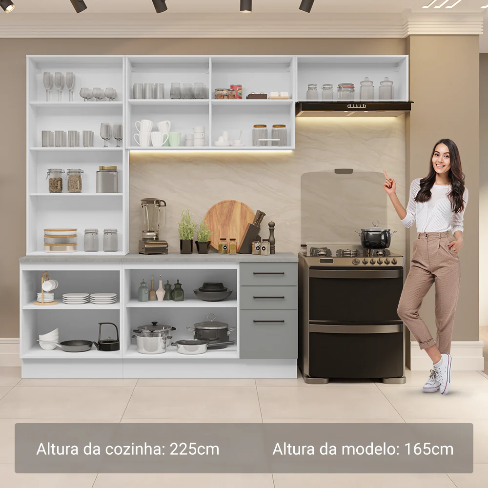 Armário de Cozinha Completa 270cm Branco/Cinza Agata Madesa 11 - Image 5
