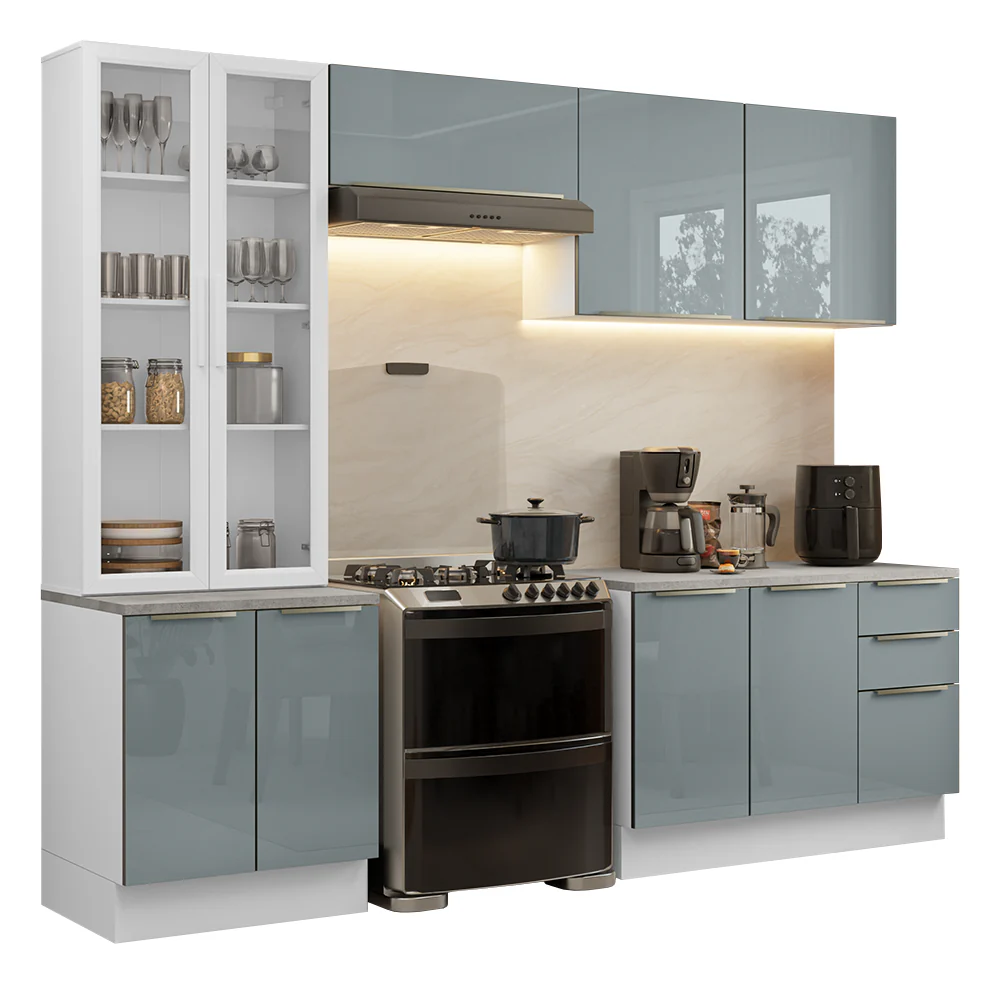 Armário de Cozinha Completa 270 x 60 cm Branco/Cinza Lux Madesa 04 - Image 2