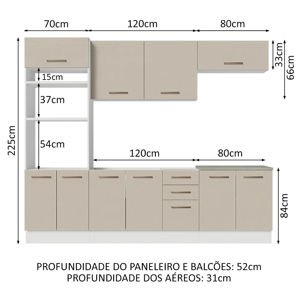 Armário de Cozinha Completa 270cm Branco/Crema Agata Madesa 01 - Image 3