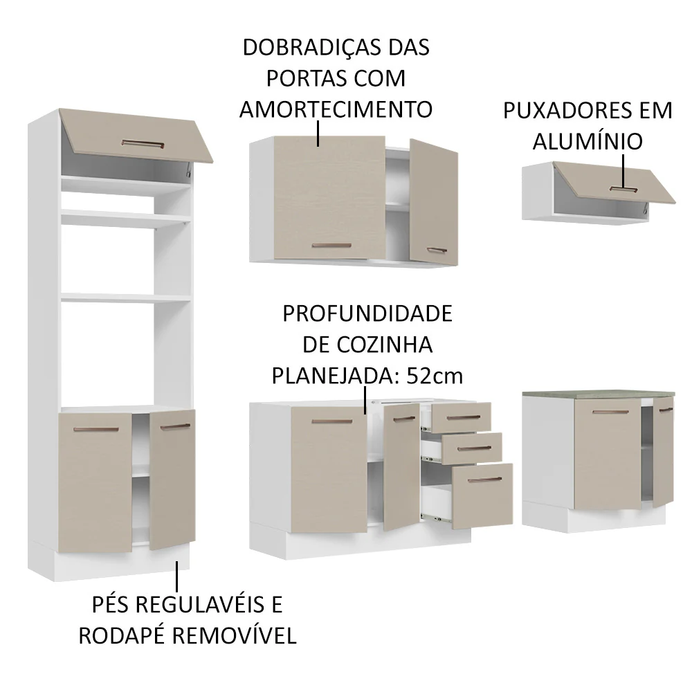 Armário de Cozinha Completa 270cm Branco/Crema Agata Madesa 01 - Image 4