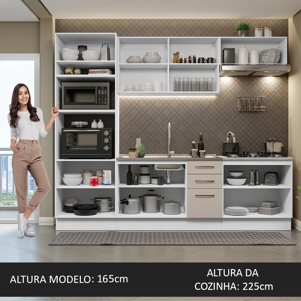 Armário de Cozinha Completa 270cm Branco/Crema Agata Madesa 01 - Image 5