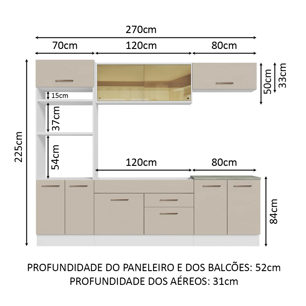 Armário de Cozinha Completa 270cm Branco/Crema Agata Madesa 03 - Image 3