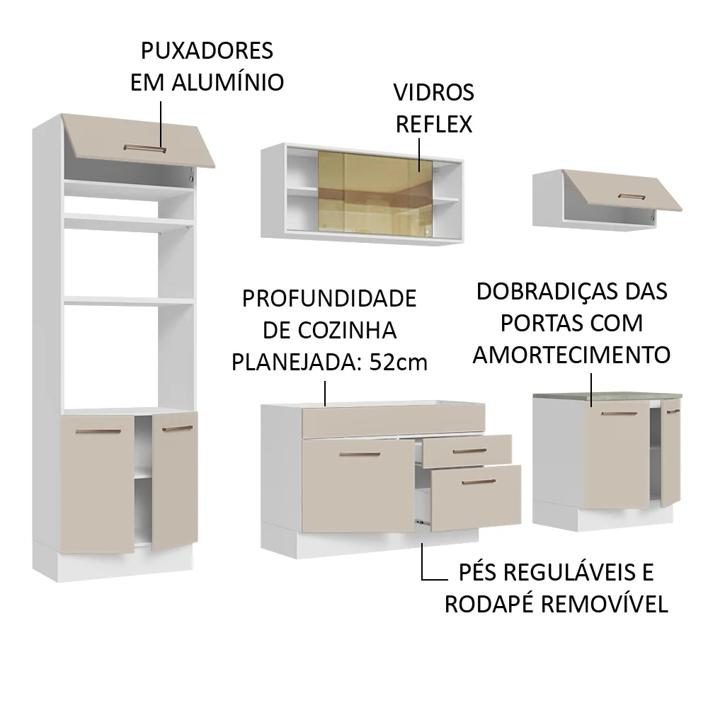 Armário de Cozinha Completa 270cm Branco/Crema Agata Madesa 03 - Image 4