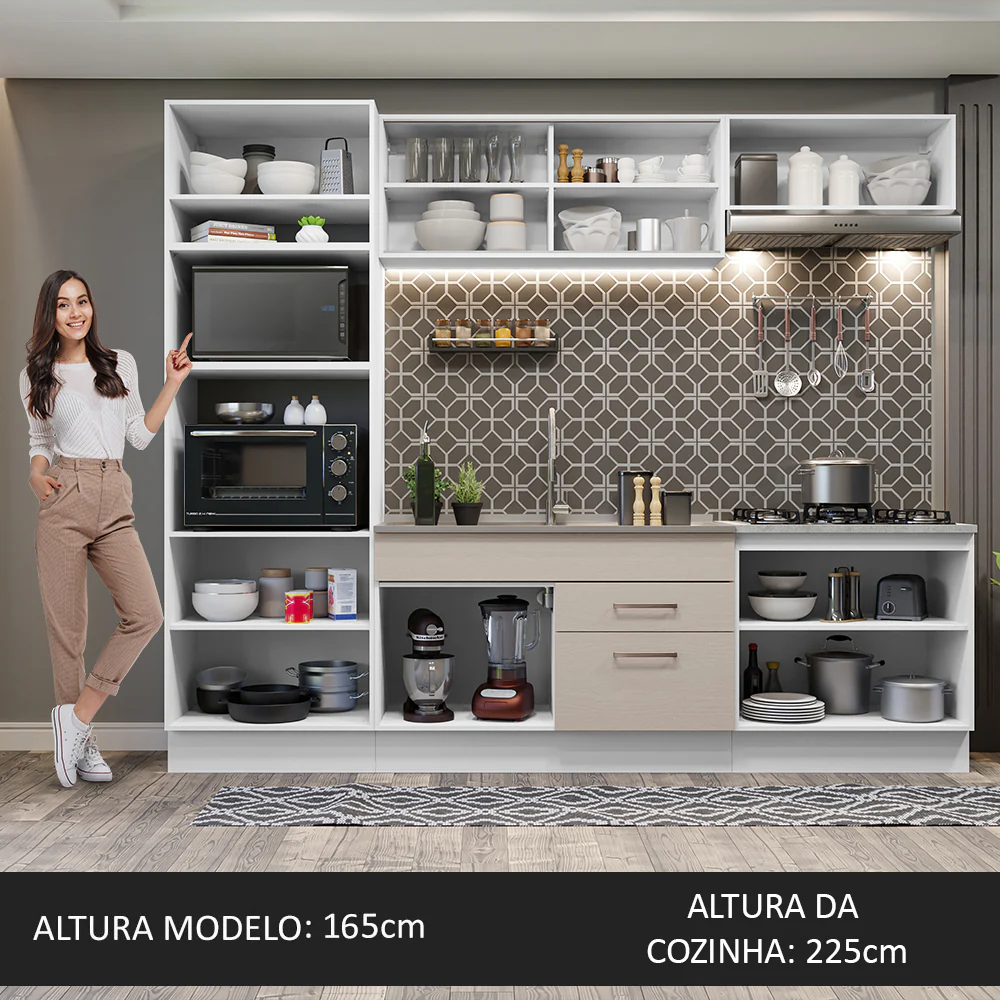 Armário de Cozinha Completa 270cm Branco/Crema Agata Madesa 03 - Image 5