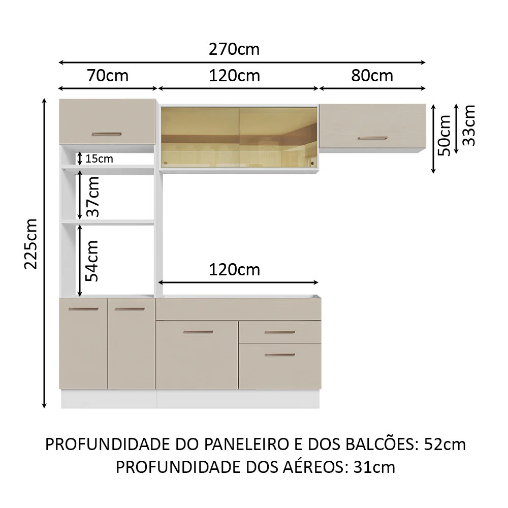 Armário de Cozinha Completa 270cm Branco/Crema Agata Madesa 04 - Image 3