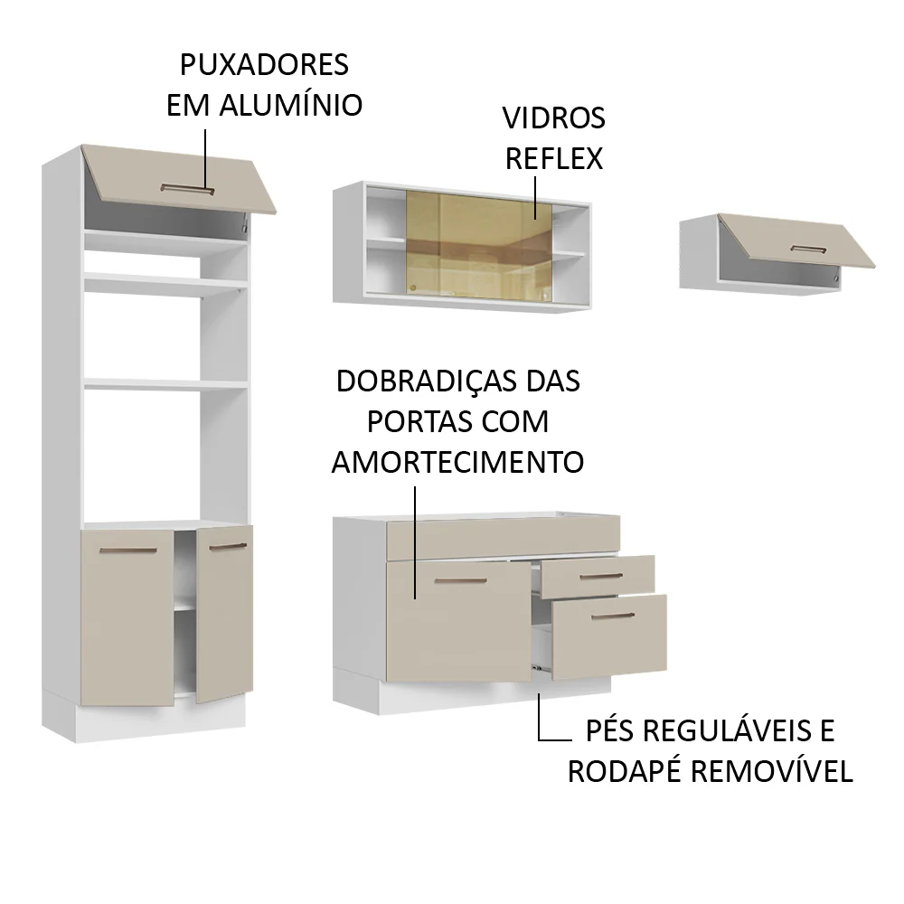 Armário de Cozinha Completa 270cm Branco/Crema Agata Madesa 04 - Image 4