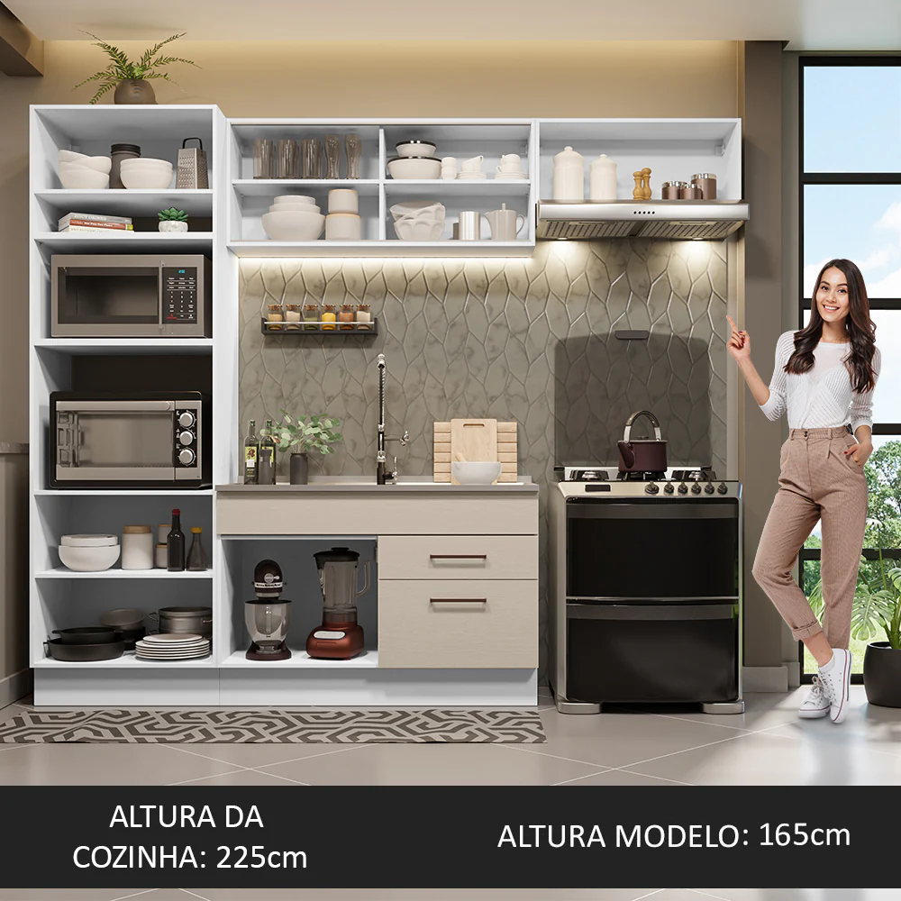 Armário de Cozinha Completa 270cm Branco/Crema Agata Madesa 04 - Image 5