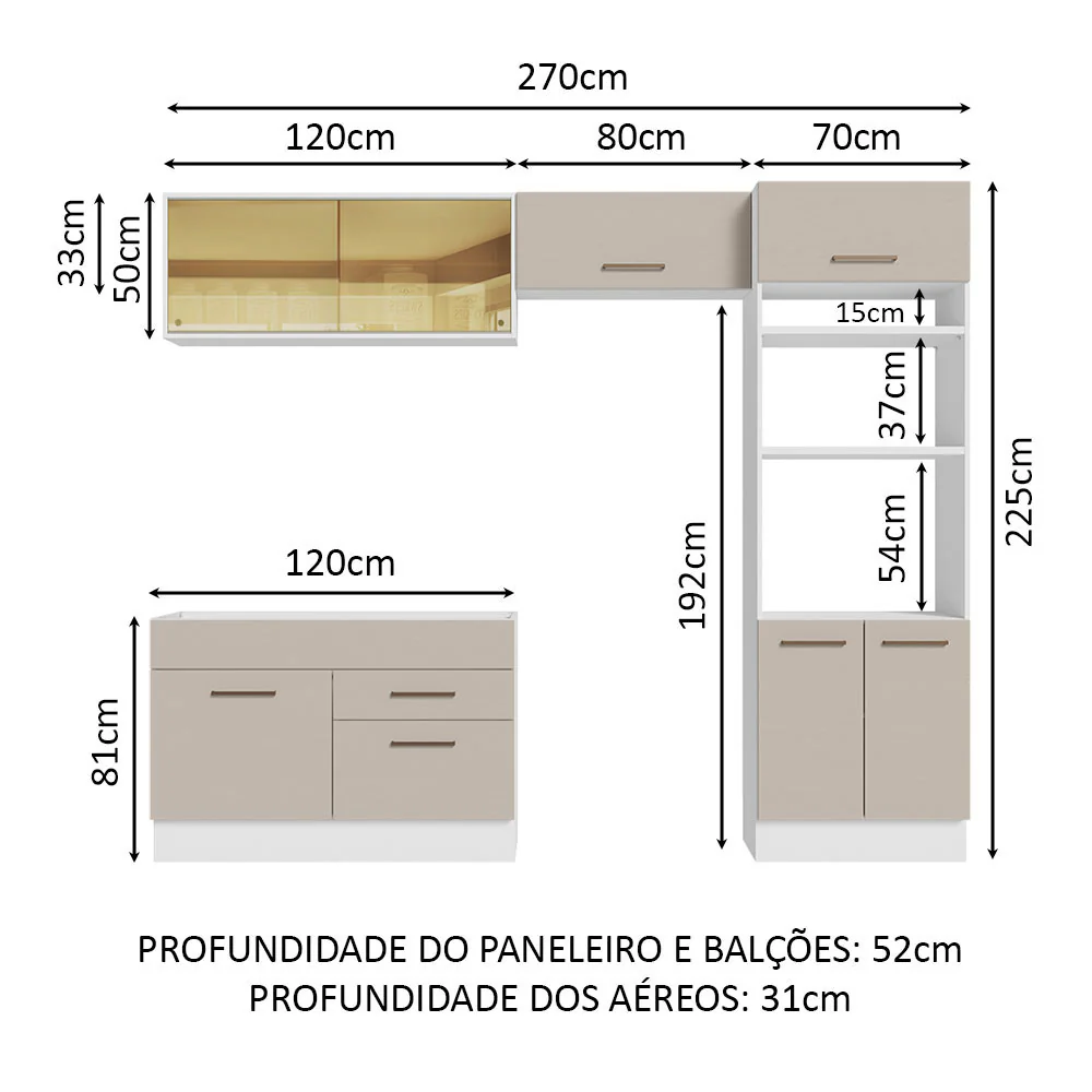 Armário de Cozinha Completa 270cm Branco/Crema Agata Madesa 05 - Image 3