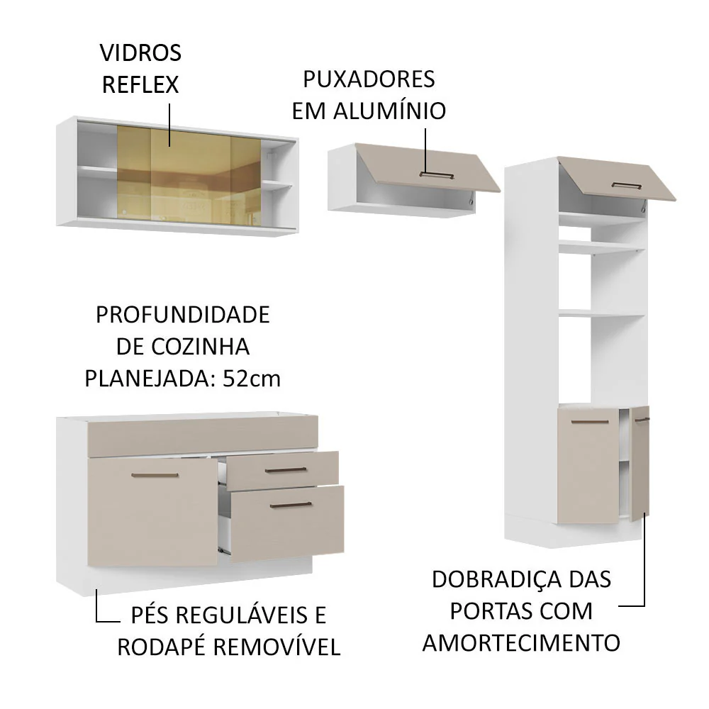 Armário de Cozinha Completa 270cm Branco/Crema Agata Madesa 05 - Image 4