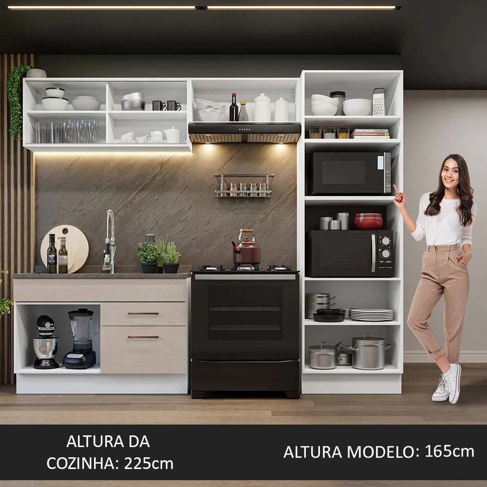 Armário de Cozinha Completa 270cm Branco/Crema Agata Madesa 05 - Image 5