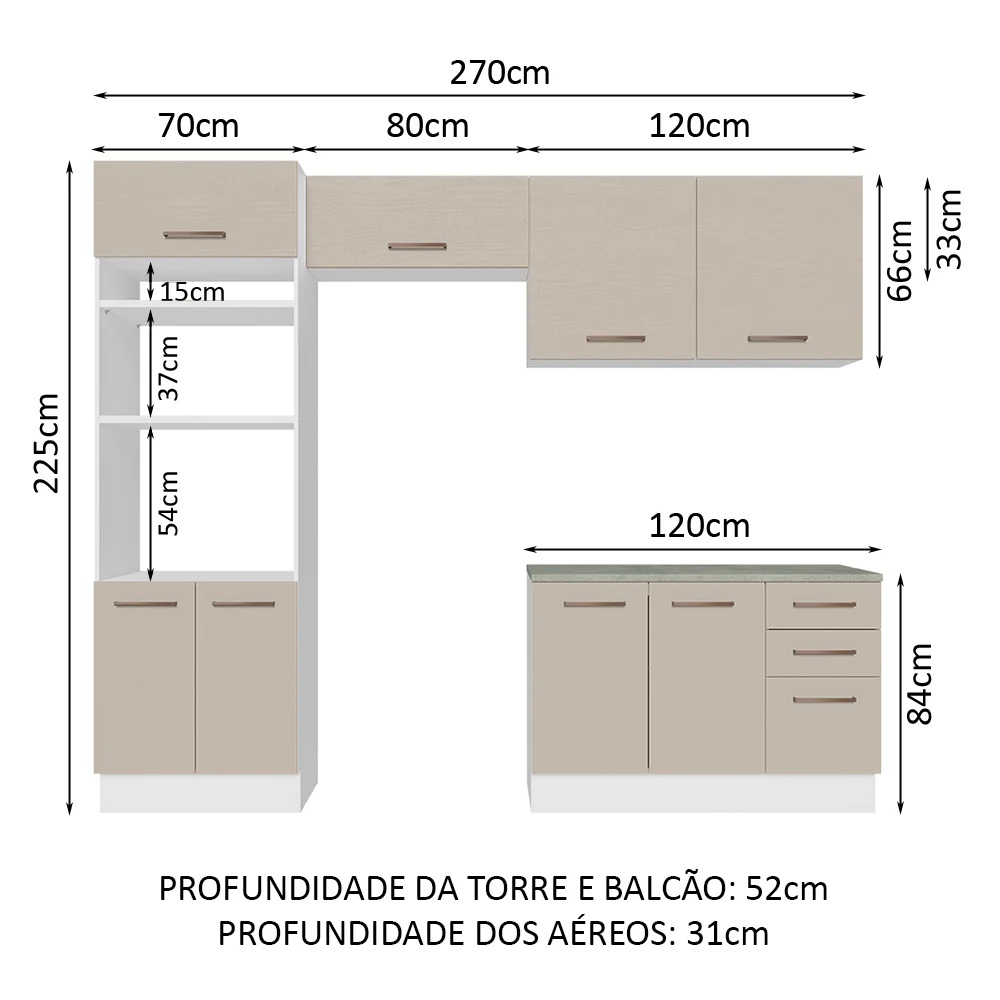 Armário de Cozinha Completa 270cm Branco/Crema Agata Madesa 07 - Image 3