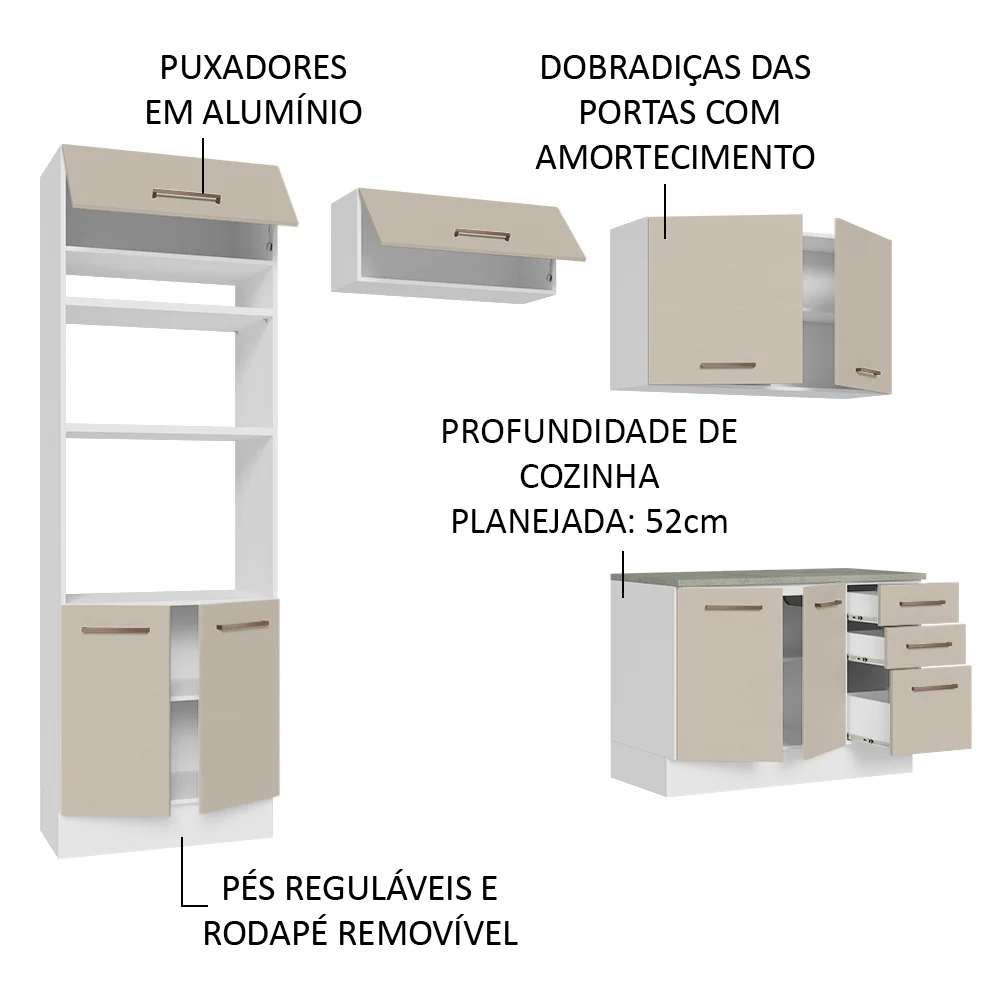 Armário de Cozinha Completa 270cm Branco/Crema Agata Madesa 07 - Image 4