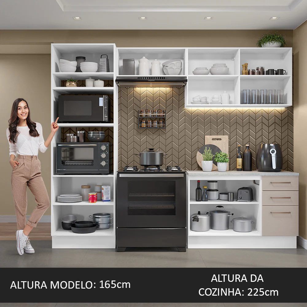 Armário de Cozinha Completa 270cm Branco/Crema Agata Madesa 07 - Image 5