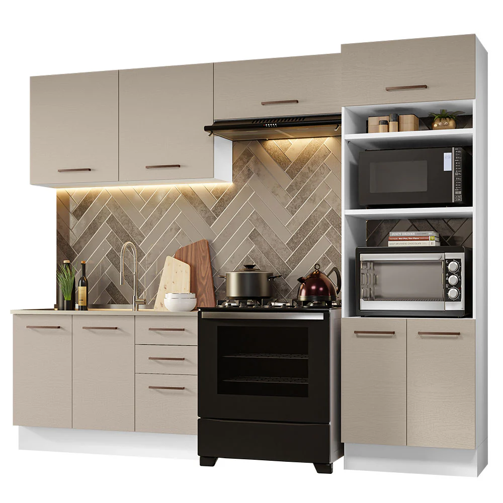 Armário de Cozinha Completa 270cm Branco/Crema Agata Madesa 08 - Image 2