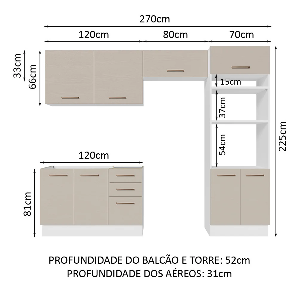 Armário de Cozinha Completa 270cm Branco/Crema Agata Madesa 08 - Image 3