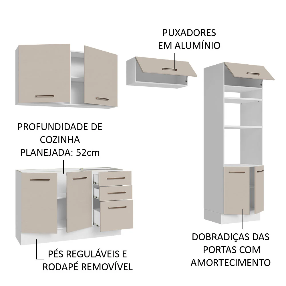 Armário de Cozinha Completa 270cm Branco/Crema Agata Madesa 08 - Image 4