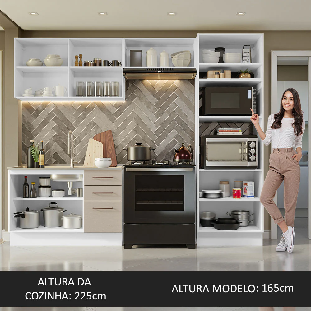 Armário de Cozinha Completa 270cm Branco/Crema Agata Madesa 08 - Image 5