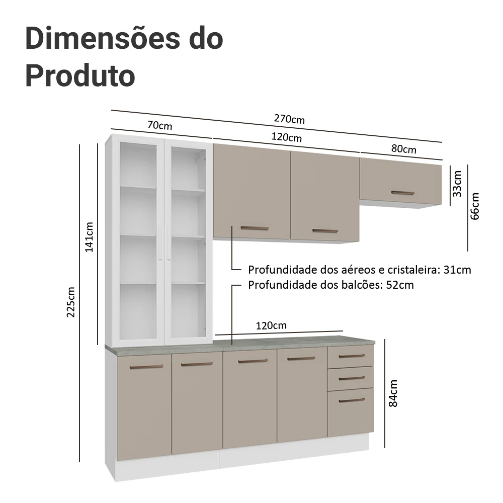 Armário de Cozinha Completa 270cm Branco/Crema Agata Madesa 11 - Image 3
