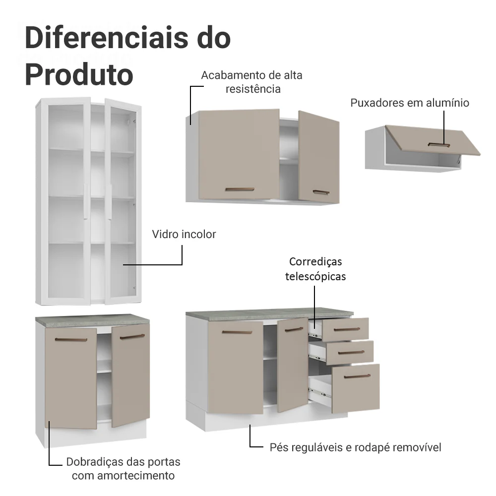 Armário de Cozinha Completa 270cm Branco/Crema Agata Madesa 11 - Image 4