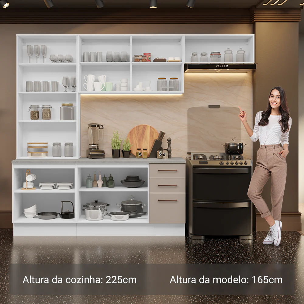 Armário de Cozinha Completa 270cm Branco/Crema Agata Madesa 11 - Image 5