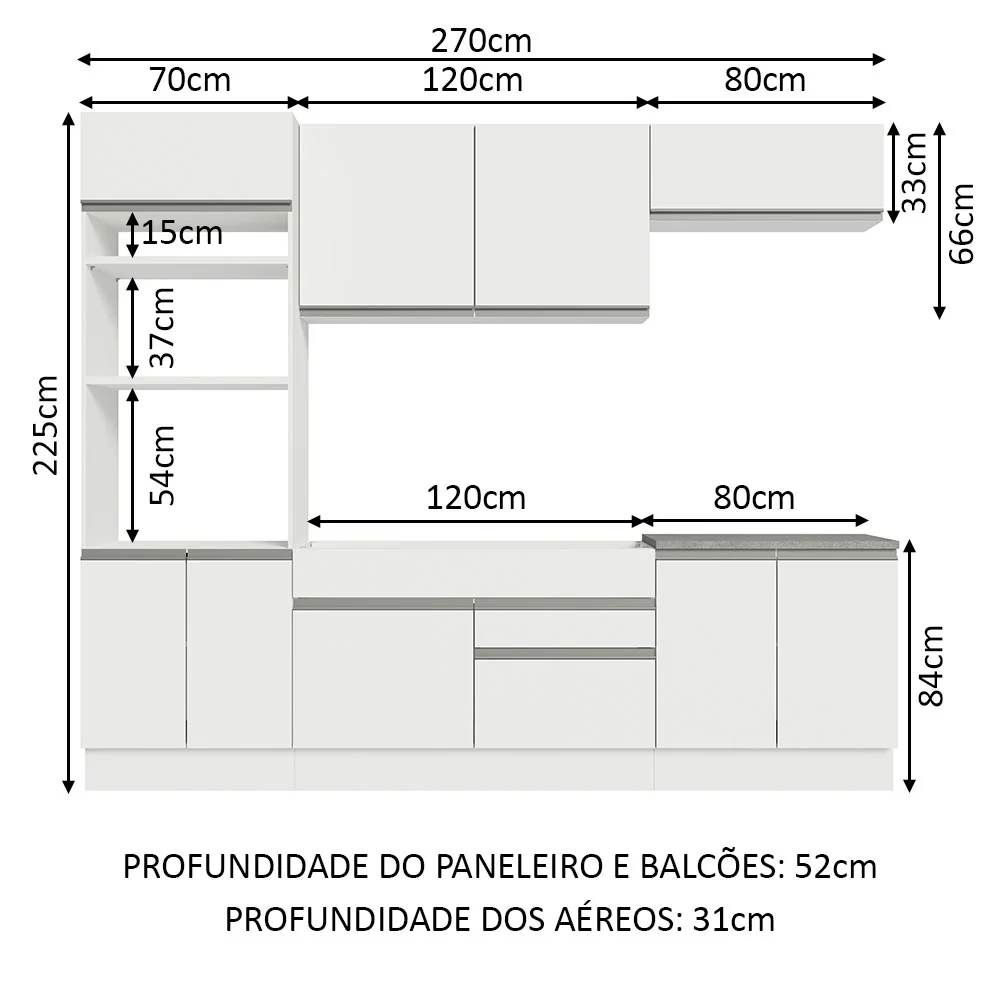 Armário de Cozinha Completa 270cm Branco Glamy Madesa 13 - Image 3