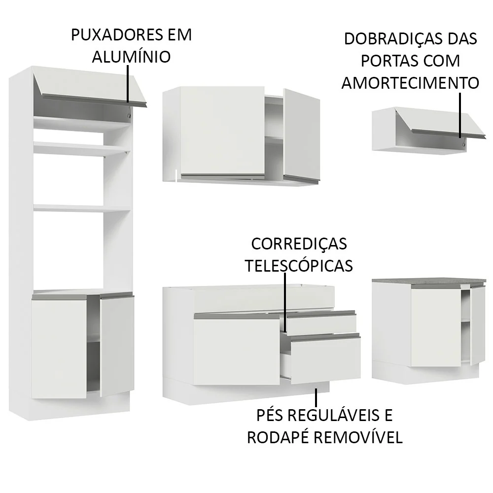 Armário de Cozinha Completa 270cm Branco Glamy Madesa 13 - Image 4
