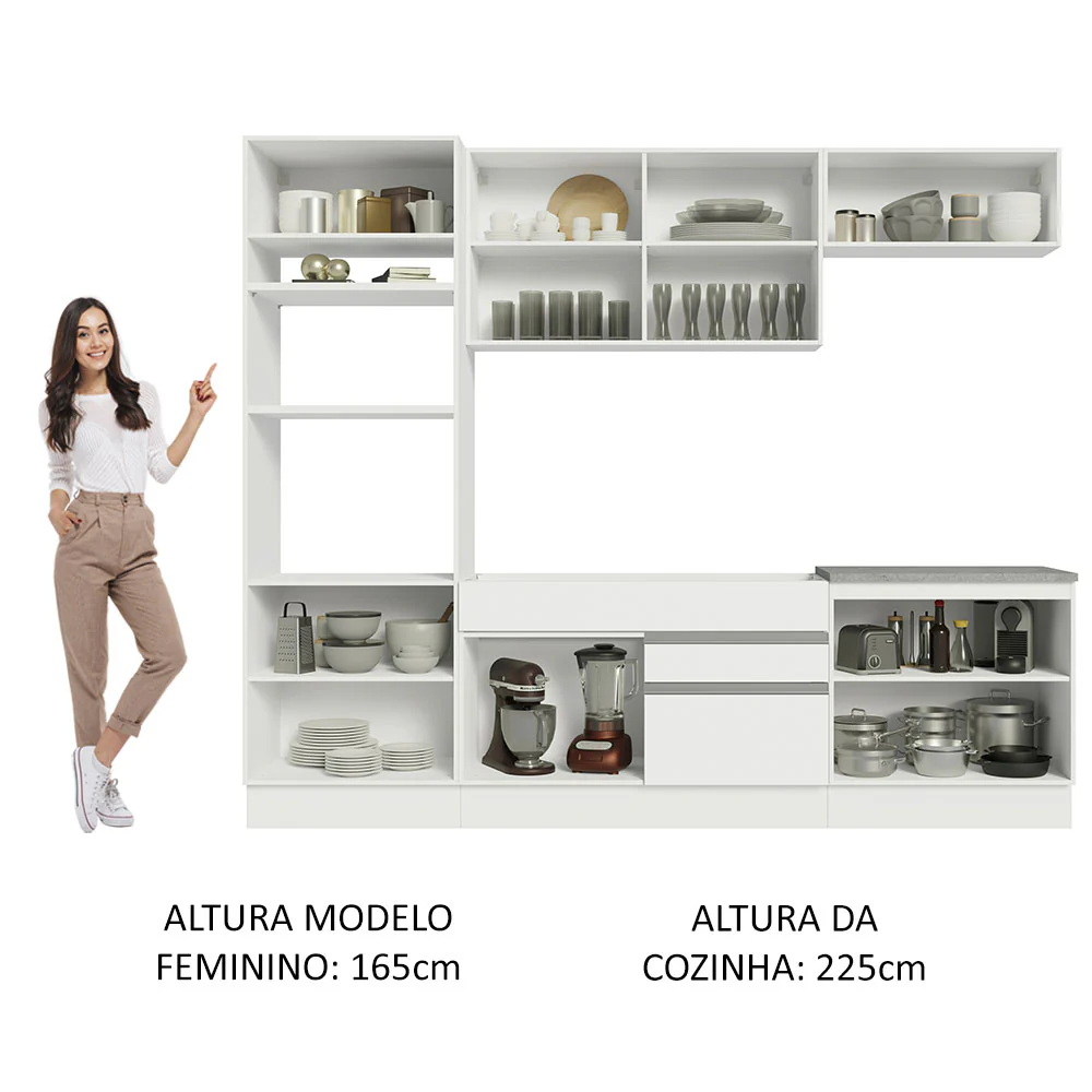 Armário de Cozinha Completa 270cm Branco Glamy Madesa 13 - Image 5