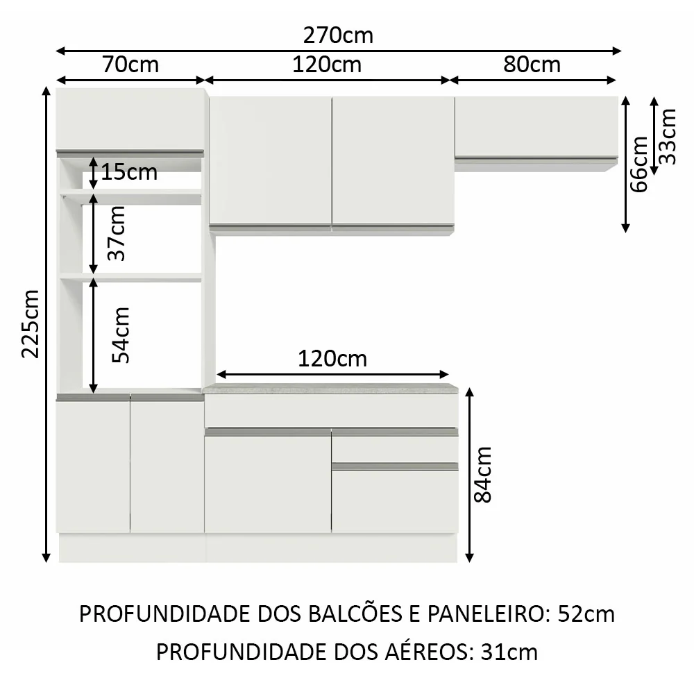 Armário de Cozinha Completa 270cm Branco Glamy Madesa 14 - Image 3