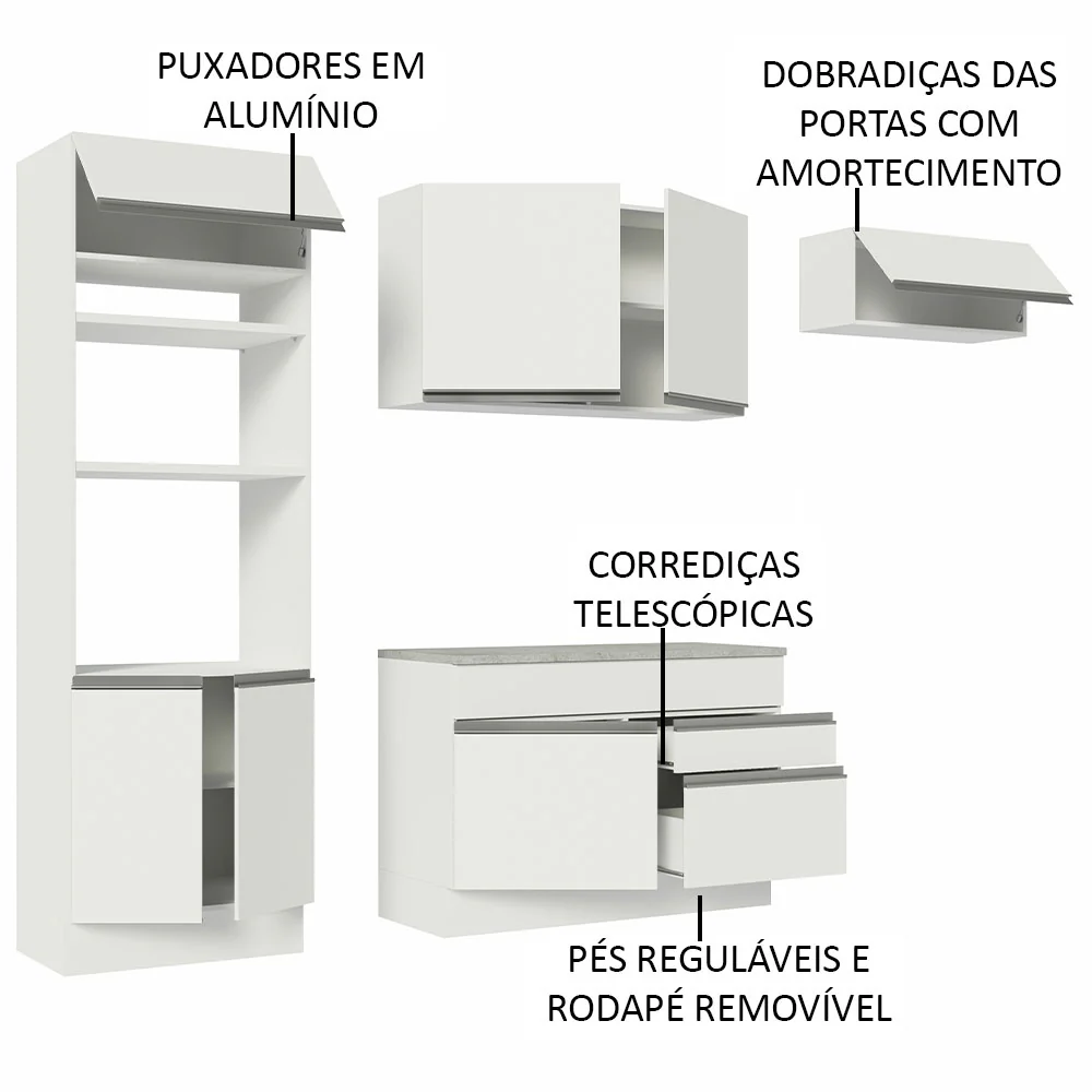 Armário de Cozinha Completa 270cm Branco Glamy Madesa 14 - Image 4