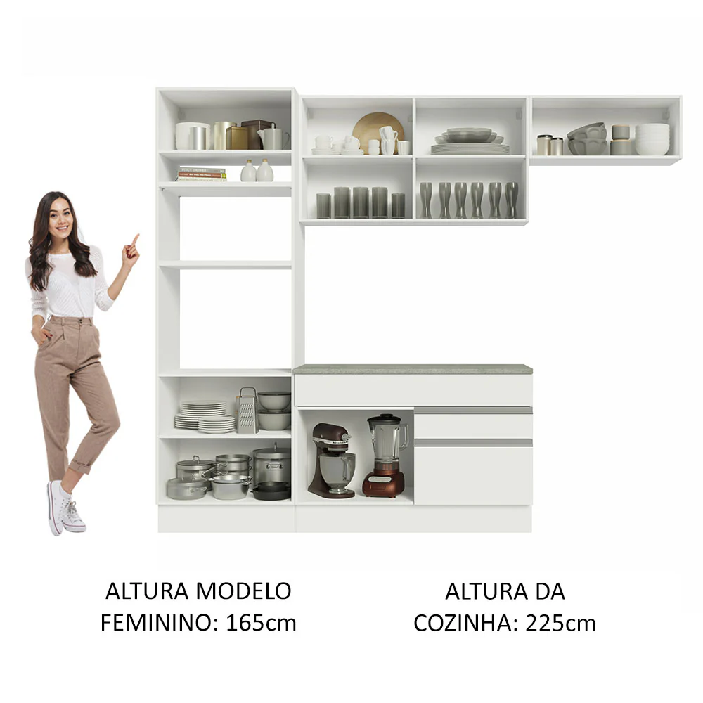 Armário de Cozinha Completa 270cm Branco Glamy Madesa 14 - Image 5