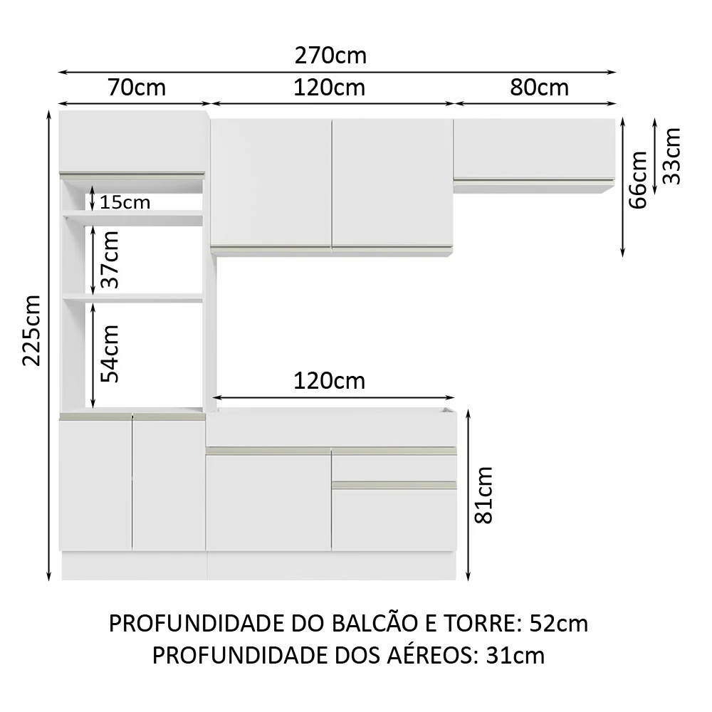 Armário de Cozinha Completa 270cm Branco Glamy Madesa 15 - Image 3